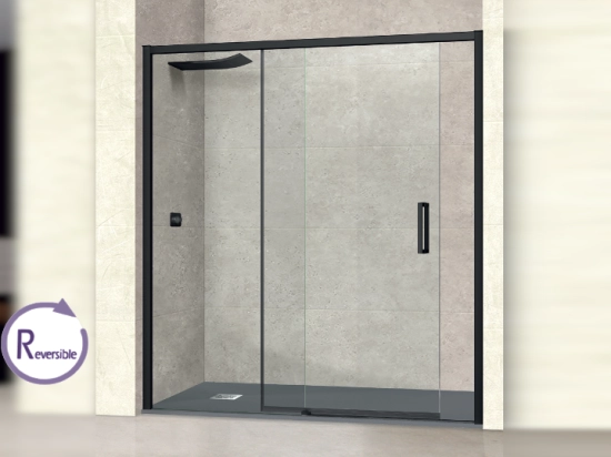 Paroi de douche coulissante, L. 95 à 200 cm, Hauteur 195 cm, STOCK DISPONIBLE, verre de sécurité et traité anti-calcaire, finition NOIR. livraison offerte et rapide.